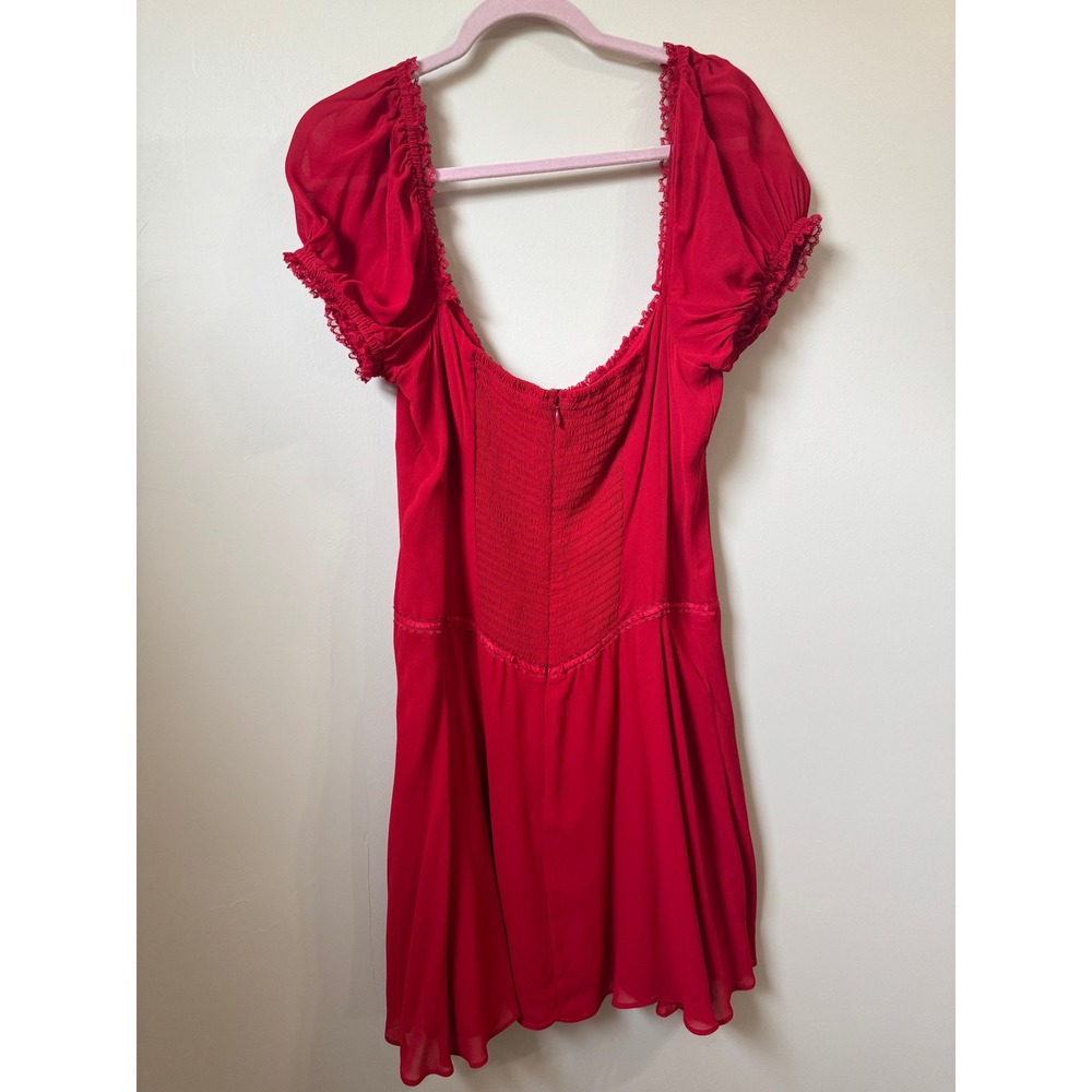 Reformation Ondine Mini Dress Puff Sleeve Smocked Lace Trim Coquette Sweetheart - Picture 6 of 6